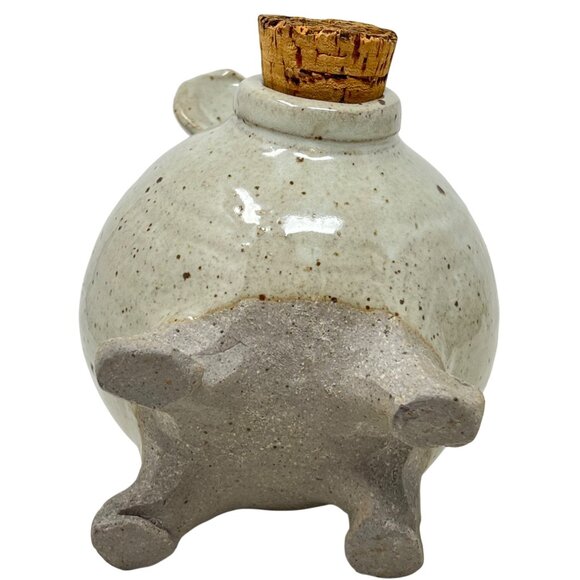 Handcrafted Ceramic Glazed Pottery Beige Blue Piggy Bank Cork Stopper Signed - Picture 7 of 8